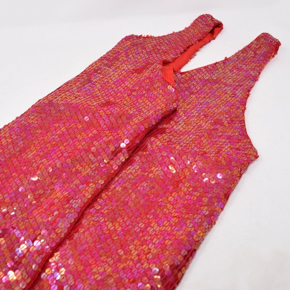 Jeanette for St Martin Sport Sequin Top Women Small Red Sleeveless Lined Disco - Picture 10 of 10